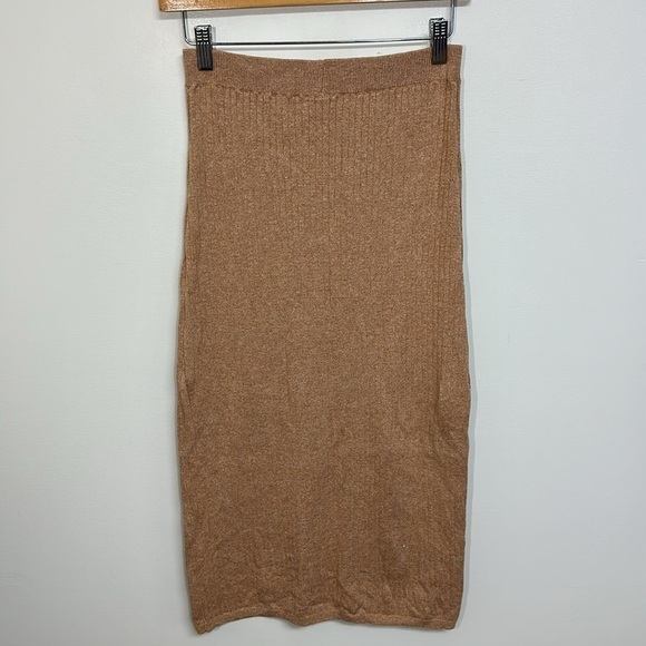 Free People Skyline Front Slit Rib Midi Skirt Stretch Beige Medium - Picture 5 of 8